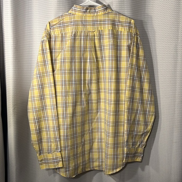 IZOD Men’s Button Down Collared Long Sleeve Sz XL Yellow & Tan Plaid Shirt - Picture 6 of 10
